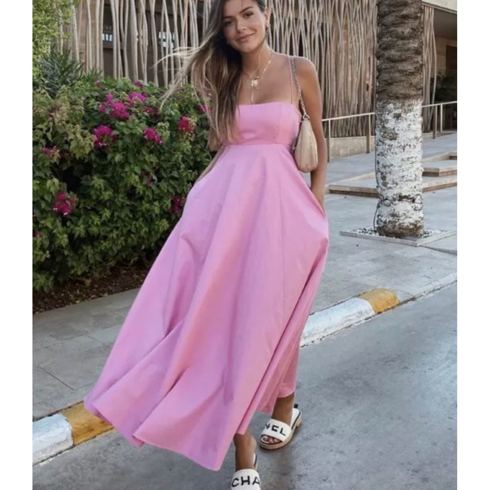 Zara poplin pink strappy Midi Dress